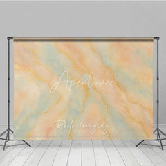 Aperturee - Aperturee Pastel Peach and Blue Abstract Watercolor Photography Backdrop Elegant Gold Veins Artistic Studio Prop