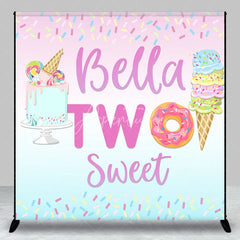 Aperturee - Aperturee Pastel Pink Blue Sweet Candy Donut Ice Cream Cake Custom Backdrop Two Sweet Birthday Party Decor