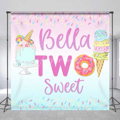 Aperturee - Aperturee Pastel Pink Blue Sweet Candy Donut Ice Cream Cake Custom Backdrop Two Sweet Birthday Party Decor