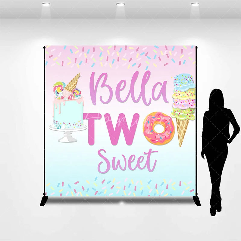 Aperturee - Aperturee Pastel Pink Blue Sweet Candy Donut Ice Cream Cake Custom Backdrop Two Sweet Birthday Party Decor