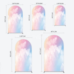 Aperturee - Aperturee Pastel Pink Blue Yellow Gradient Sky with Clouds Round Top Arch Backdrop Dreamy Photo Background Decor