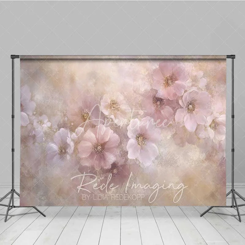Aperturee - Aperturee Pastel Pink Floral Fine Art Photography Backdrop Soft Painted Flowers Texture Background Spring Garden Photo Prop