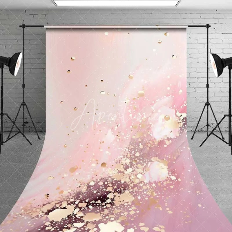 Aperturee - Aperturee Pastel Pink Fluid Art and Luxury Gold Glitter Backdrop Soft Abstract Watercolor Photography Background