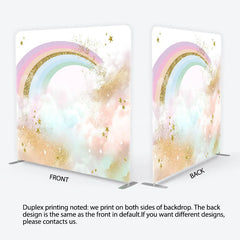 Aperturee - Aperturee Pastel Rainbow and Gold Glitter Stars Backdrop Magical Clouds Birthday Party Decor Tension Fabric Backdrop