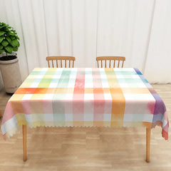 Aperturee - Aperturee Pastel Rainbow Checkered Rectangle Tablecloth in Pink Orange Blue and Purple for Girls Birthday