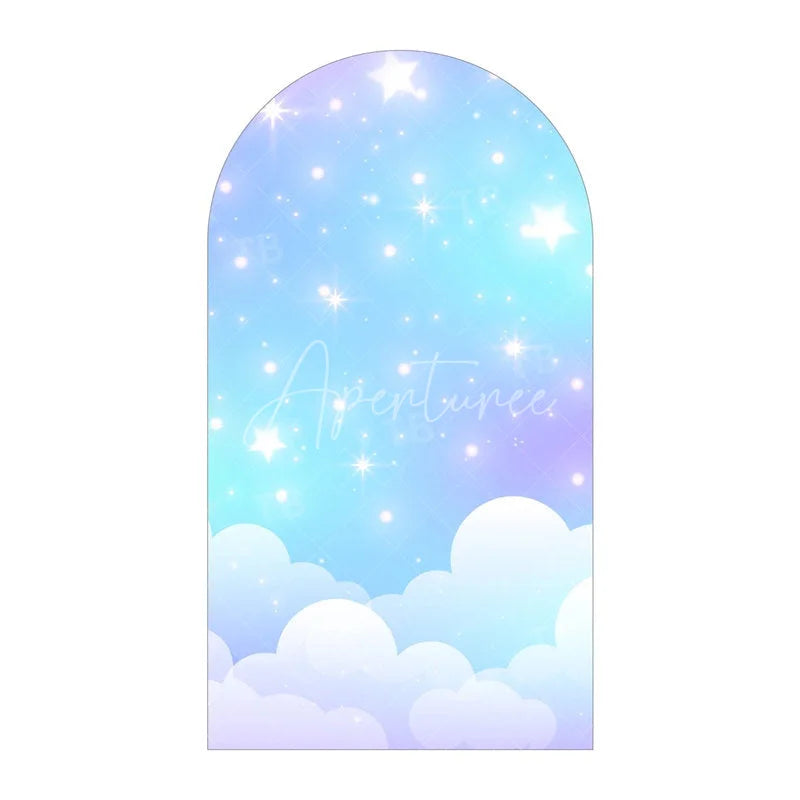 Aperturee - Aperturee Pastel Rainbow Cloud Arch Backdrop Pink Blue Sky Star Background for Birthday Party