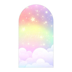 Aperturee - Aperturee Pastel Rainbow Cloud Arch Backdrop Pink Blue Sky Star Background for Birthday Party