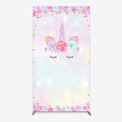 Aperturee - Aperturee Pastel Rainbow Unicorn Floral Rectangle Arch Backdrop Magical Birthday Baby Shower Decor