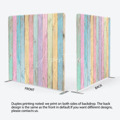 Aperturee - Aperturee Pastel Rainbow Wood Planks Double-Sided Tension Fabric Backdrop Shabby Chic Wall Easter Party Photo Booth