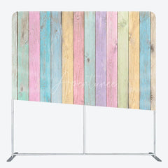 Aperturee - Aperturee Pastel Rainbow Wood Planks Double-Sided Tension Fabric Backdrop Shabby Chic Wall Easter Party Photo Booth