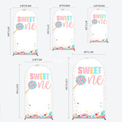 Aperturee - Aperturee Pastel Sweet One Lollipop Macaron Donut Cupcake Round Top Arch Backdrop First Birthday Party Decor