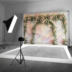Aperturee - Aperturee Pastel Watercolor Floral Arch Photography Backdrop Elegant Roses and Greenery for Wedding Celebration