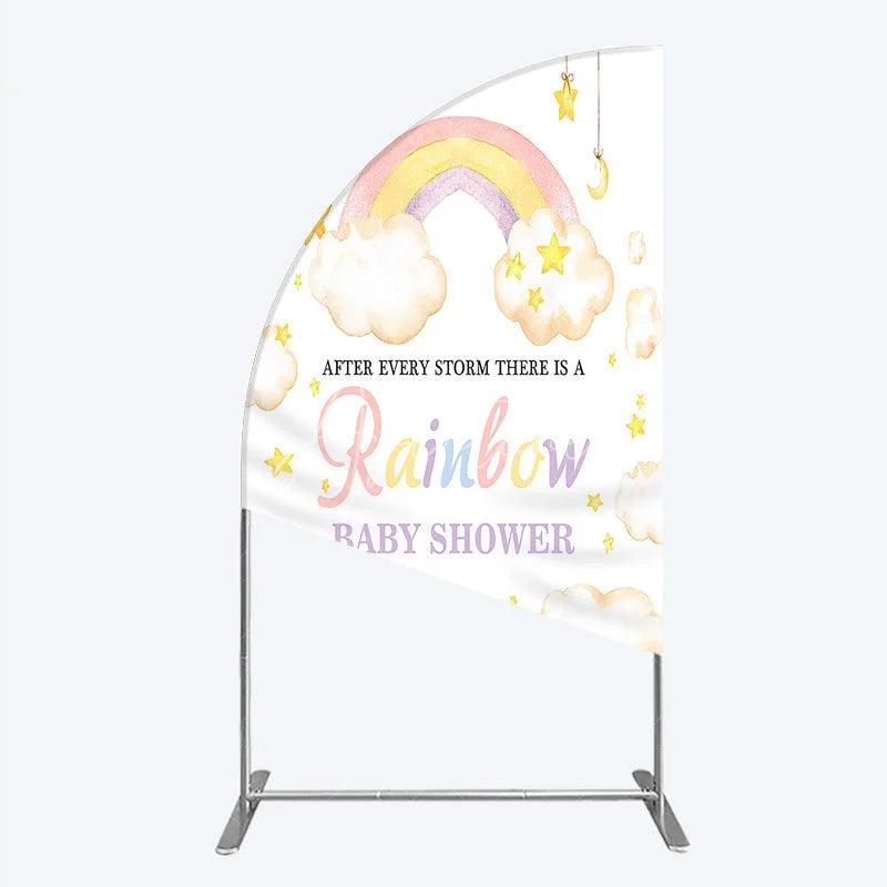 Aperturee - Aperturee Pastel Watercolor Rainbow and Clouds Half Moon Arch Backdrop Dreamy Stars Baby Shower Party Decor