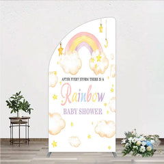 Aperturee - Aperturee Pastel Watercolor Rainbow and Clouds Half Moon Arch Backdrop Dreamy Stars Baby Shower Party Decor