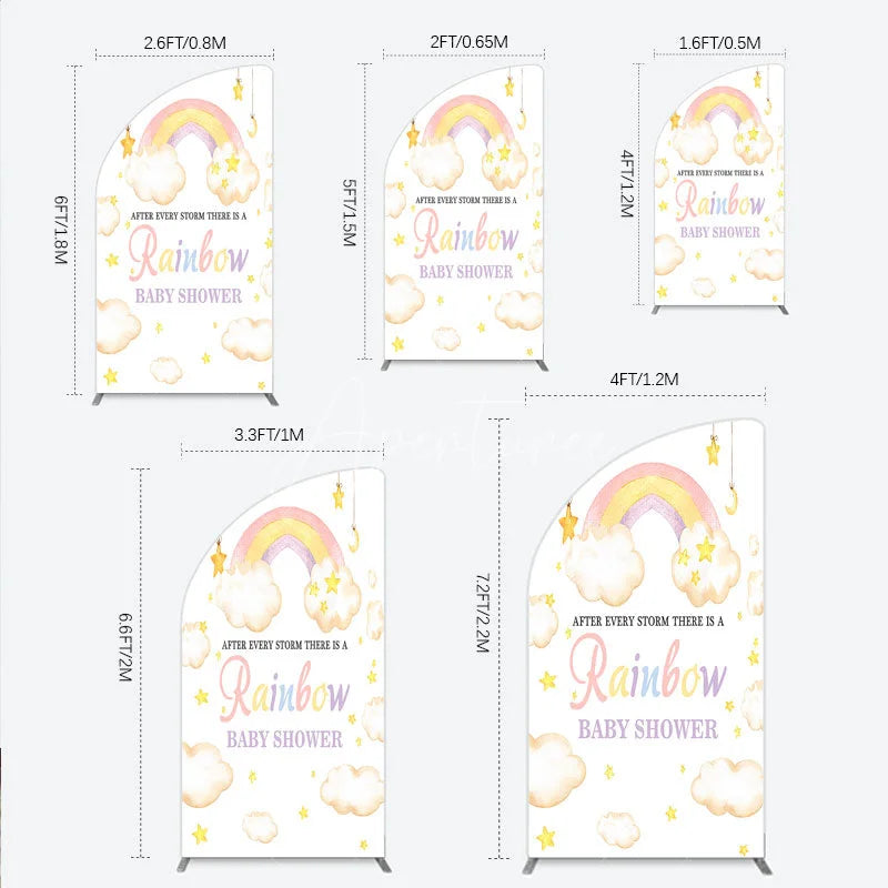 Aperturee - Aperturee Pastel Watercolor Rainbow and Clouds Half Moon Arch Backdrop Dreamy Stars Baby Shower Party Decor