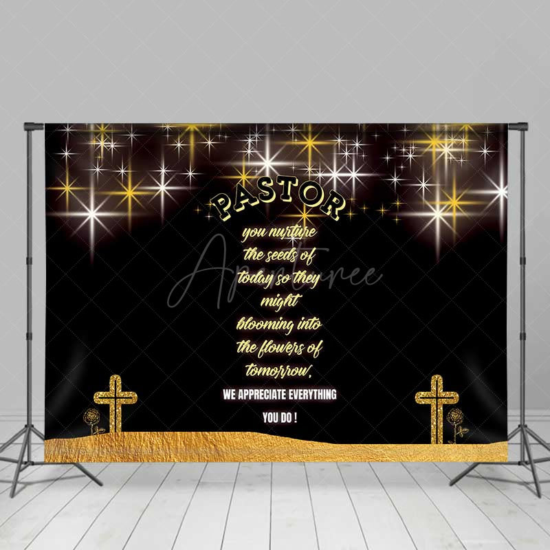 Aperturee Aperturee Pastor Appreciation Day Backdrop Black and Gold Thank You Banner We Appreciate Everything You Do Church Photo Prop