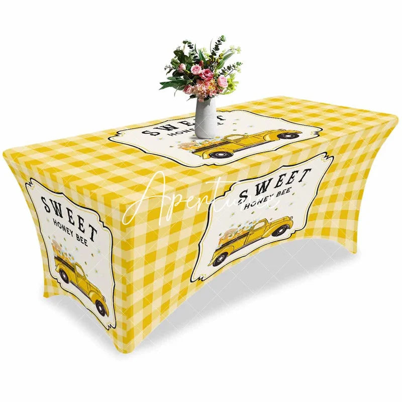 Aperturee - Aperturee Pastoral Daisy Bee Honey Baby Shower Stretch Table Cover