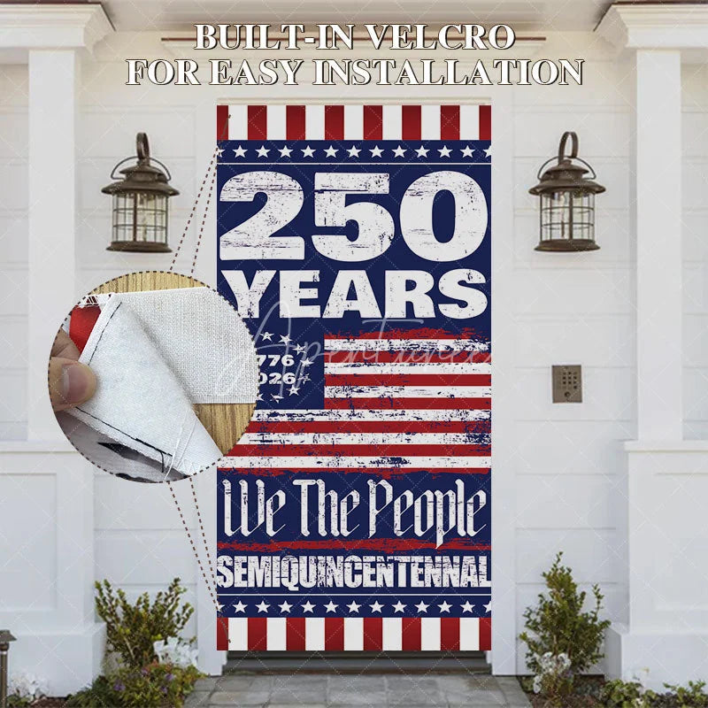 Aperturee - Aperturee Patriotic 250 Years Semiquincentennial Door Cover American Flag Independence Day Party Decor