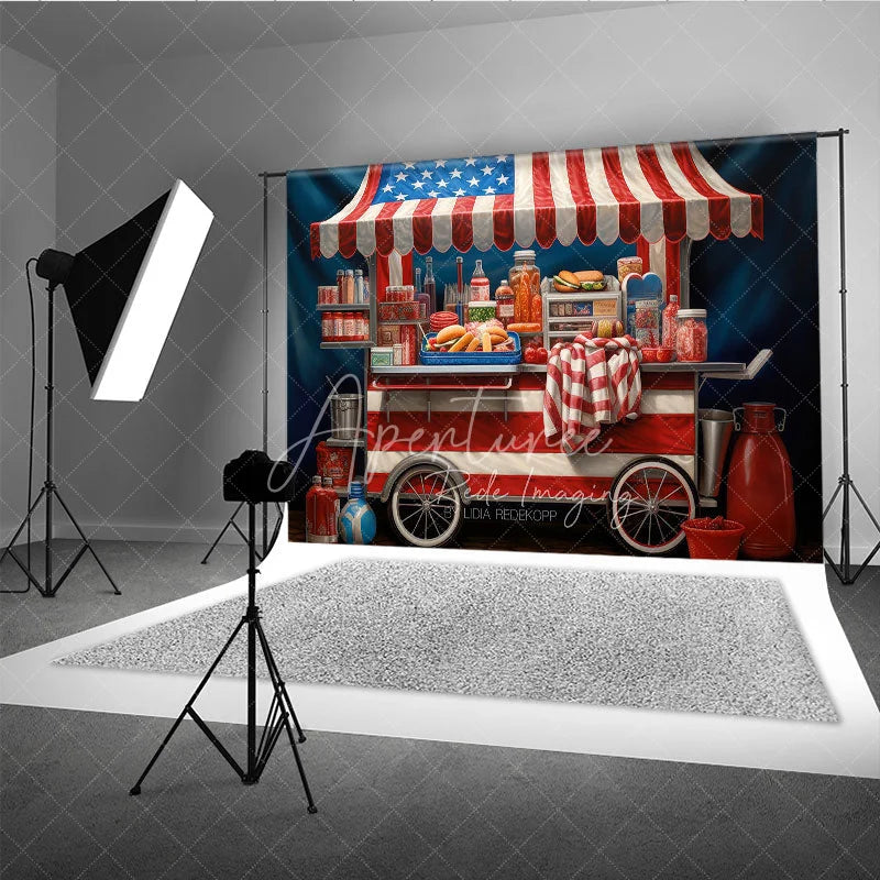Aperturee - Aperturee Patriotic American Flag Food Cart Photography Backdrop Festive Fourth of July Summer Party Decor
