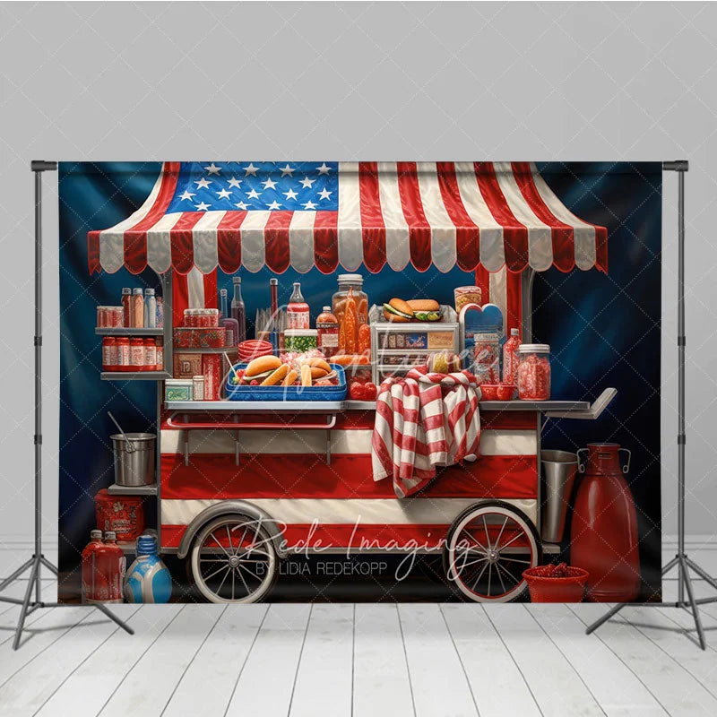 Aperturee - Aperturee Patriotic American Flag Food Cart Photography Backdrop Festive Fourth of July Summer Party Decor