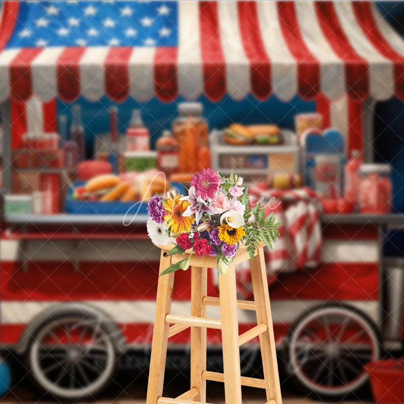 Aperturee - Aperturee Patriotic American Flag Food Cart Photography Backdrop Festive Fourth of July Summer Party Decor