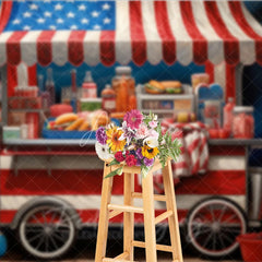 Aperturee - Aperturee Patriotic American Flag Food Cart Photography Backdrop Festive Fourth of July Summer Party Decor