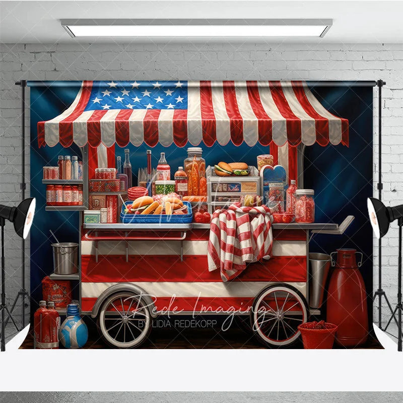 Aperturee - Aperturee Patriotic American Flag Food Cart Photography Backdrop Festive Fourth of July Summer Party Decor