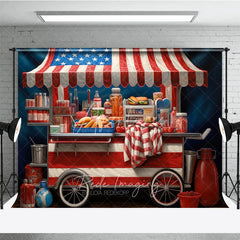 Aperturee - Aperturee Patriotic American Flag Food Cart Photography Backdrop Festive Fourth of July Summer Party Decor