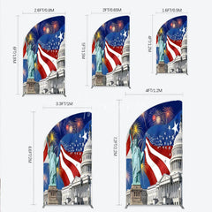 Aperturee - Aperturee Patriotic American Flag Half Moon Arch Backdrop with Statue of Liberty and Capitol Building Festive Celebration Decor