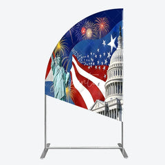 Aperturee - Aperturee Patriotic American Flag Half Moon Arch Backdrop with Statue of Liberty and Capitol Building Festive Celebration Decor