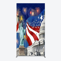 Aperturee - Aperturee Patriotic American Flag Rectangle Arch Backdrop featuring the Statue of Liberty and Capitol Building