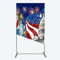 Aperturee - Aperturee Patriotic American Flag Rectangle Arch Backdrop featuring the Statue of Liberty and Capitol Building