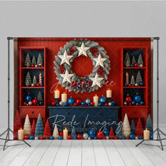Aperturee - Aperturee Patriotic Christmas Photography Backdrop Red White and Blue Stars and Stripes American Holiday Party Decor
