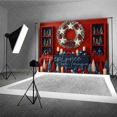 Aperturee - Aperturee Patriotic Christmas Photography Backdrop Red White and Blue Stars and Stripes American Holiday Party Decor