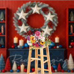 Aperturee - Aperturee Patriotic Christmas Photography Backdrop Red White and Blue Stars and Stripes American Holiday Party Decor