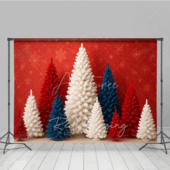 Aperturee - Aperturee Patriotic Christmas Photography Backdrop with Red White and Blue Trees American Holiday Party Decor