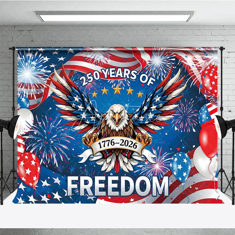 Aperturee - Aperturee Patriotic Eagle and Fireworks Holiday Backdrop 250 Years of Freedom Celebration Party Decor