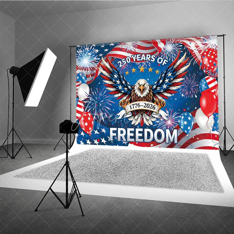 Aperturee - Aperturee Patriotic Eagle and Fireworks Holiday Backdrop 250 Years of Freedom Celebration Party Decor
