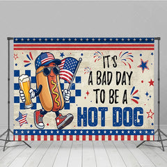 Aperturee - Aperturee Patriotic Hot Dog Character Holiday Backdrop American Flag Beer 4th of July Summer BBQ Party Decor
