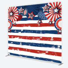 Aperturee - Aperturee Patriotic Stars and Stripes Party Backdrop Red White and Blue Celebration Decor Tension Fabric Backdrop