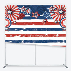 Aperturee - Aperturee Patriotic Stars and Stripes Party Backdrop Red White and Blue Celebration Decor Tension Fabric Backdrop