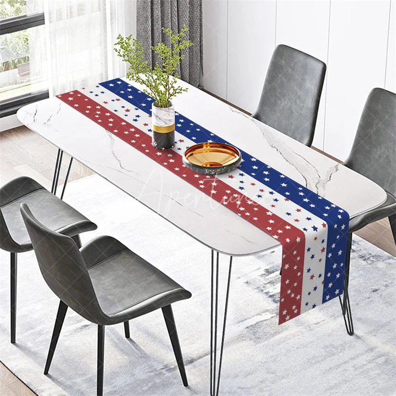 Aperturee - Aperturee Patriotic Table Runner Red White and Blue Stars Stripes 4th of July Memorial Day Table Decor