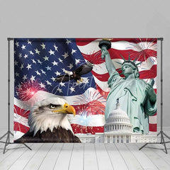 Aperturee - Aperturee Patriotic USA Independence Day Backdrop Statue of Liberty and Bald Eagle Background American Landmarks Decor