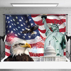 Aperturee - Aperturee Patriotic USA Independence Day Backdrop Statue of Liberty and Bald Eagle Background American Landmarks Decor