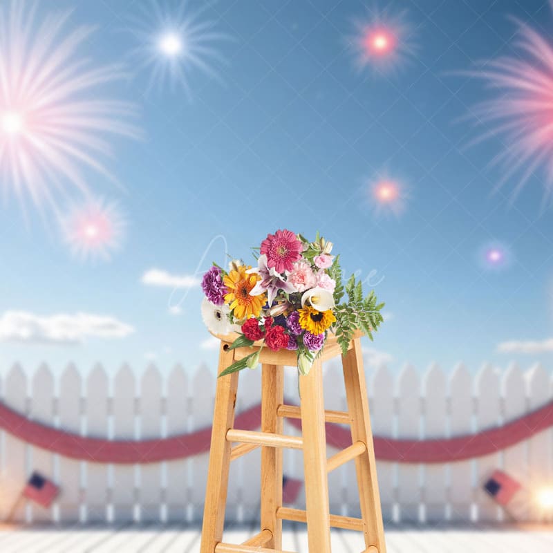 Aperturee - Aperturee Patriotic White Fence Happy Independence Day Backdrop