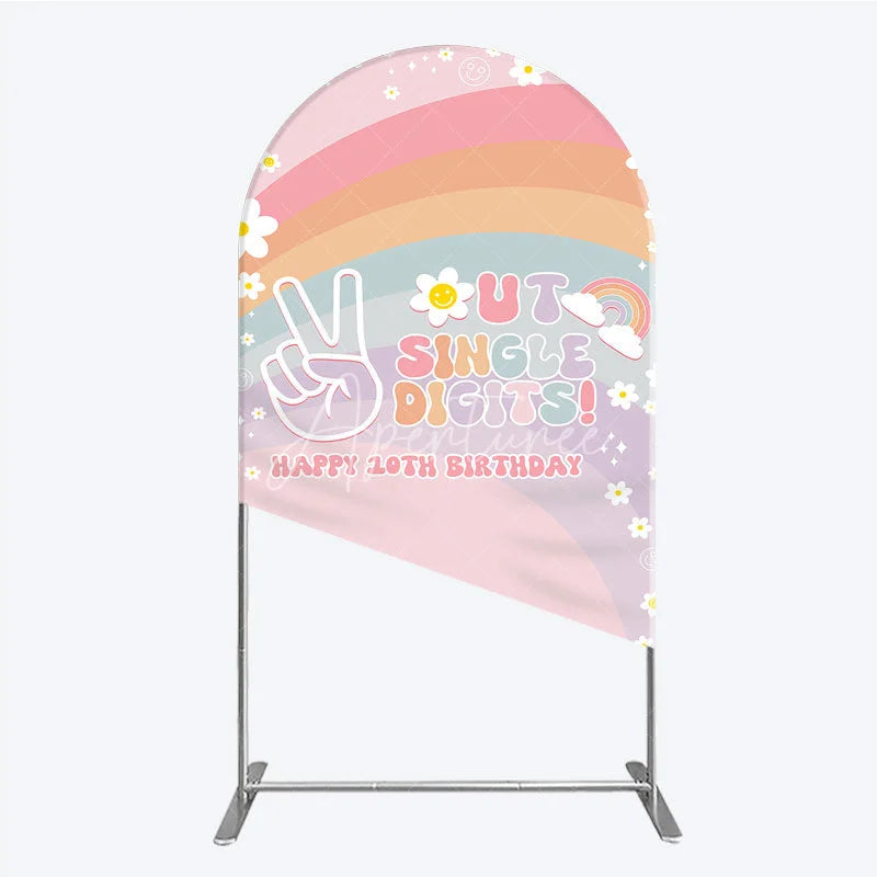 Aperturee - Aperturee Peace Out Single Digits 10th Birthday Arch Backdrop Groovy 70s Retro Theme VW Bus and Rainbow Party Decor
