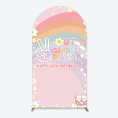 Aperturee - Aperturee Peace Out Single Digits 10th Birthday Arch Backdrop Groovy 70s Retro Theme VW Bus and Rainbow Party Decor