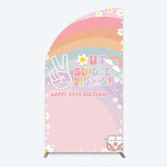 Aperturee - Aperturee Peace Out Single Digits 10th Birthday Half Moon Arch Backdrop Groovy 70s Retro Theme VW Bus and Rainbow Party Decor