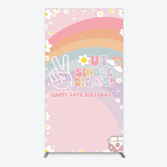 Aperturee - Aperturee Peace Out Single Digits 10th Birthday Rectangle Backdrop Groovy 70s Retro Theme VW Bus and Rainbow Party Decor