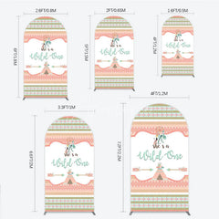 Aperturee - Aperturee Peach and Mint Boho Tribal She’s a Wild One Round Top Arch Backdrop Dreamcatcher Teepee Birthday Party Decor